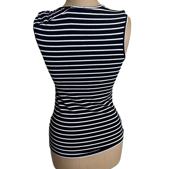 Vince size Small Tank Black & White Striped Pima Cotton Twist Neck Sleeveless - Picture 6 of 8